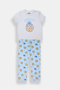 Girls' Sesame Street Cookie Monster Pajama Tee & Pants 2-Piece Set