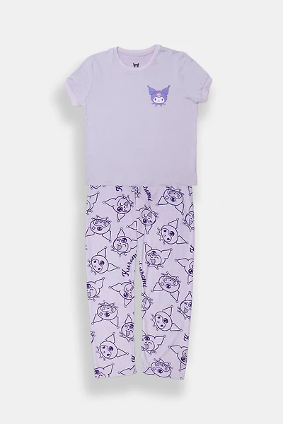Girls' Kuromi Pajama Tee & Pants 2-Piece Set