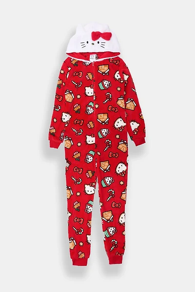 Girls' Hello Kitty Candy Cane Hooded Onesie