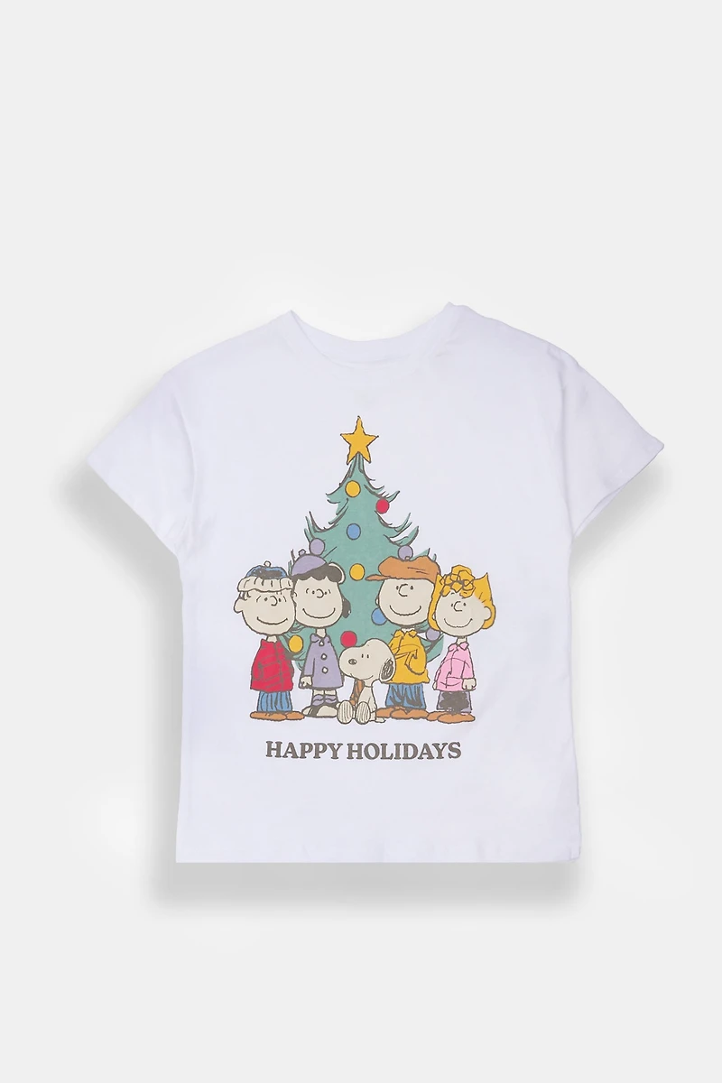 Girls' Peanuts Snoopy Happy Holidays Graphic Classic Tee