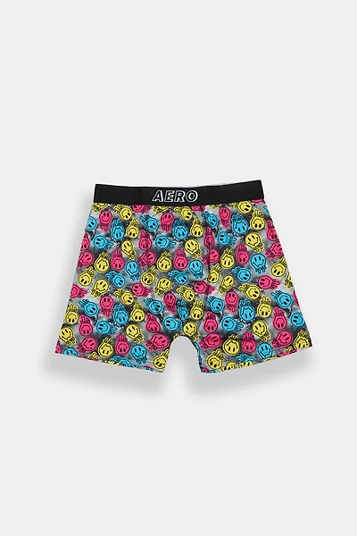AERO Drippy Neon Smiley Face Printed Boxer Briefs