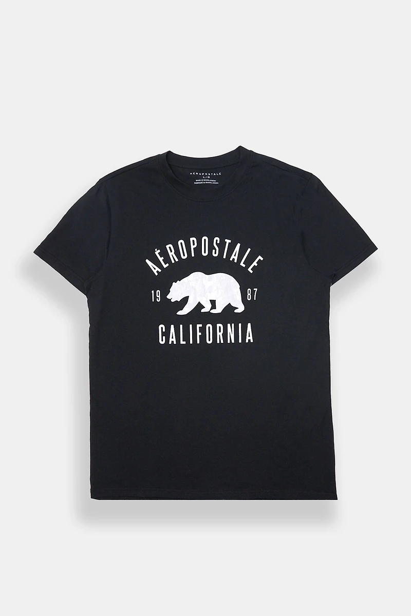 Aéropostale 87 Camouflage Bear Graphic Oversized Tee
