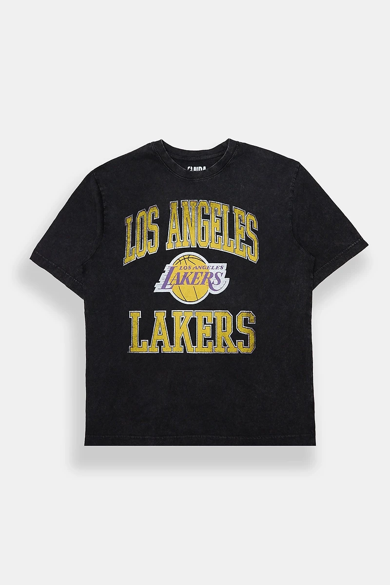 T-shirt graphique surdimensionné délavé Los Angeles Lakers