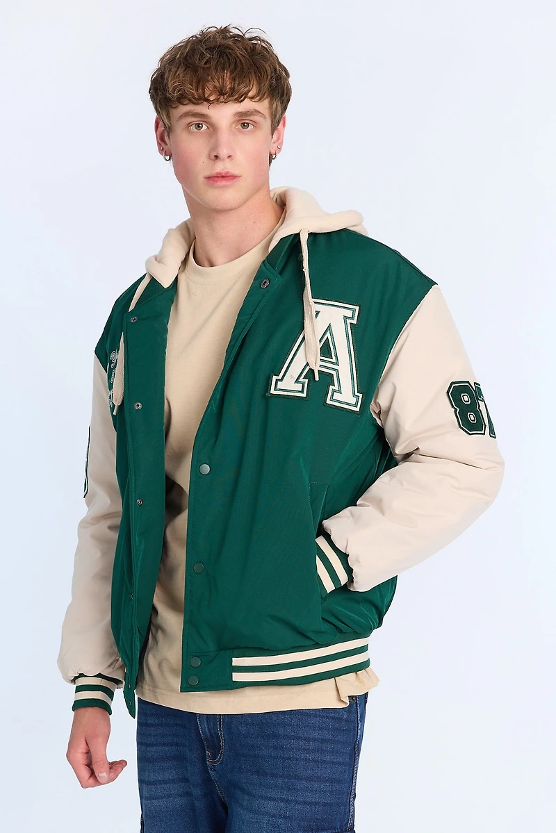 AERO Nylon Hooded Varsity Jacket