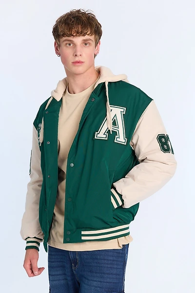 AERO Nylon Hooded Varsity Jacket