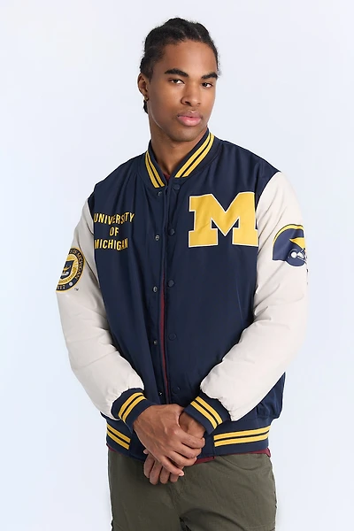 Blouson universitaire boutonne?e a? l'avant imprime? graphique University of Michigan