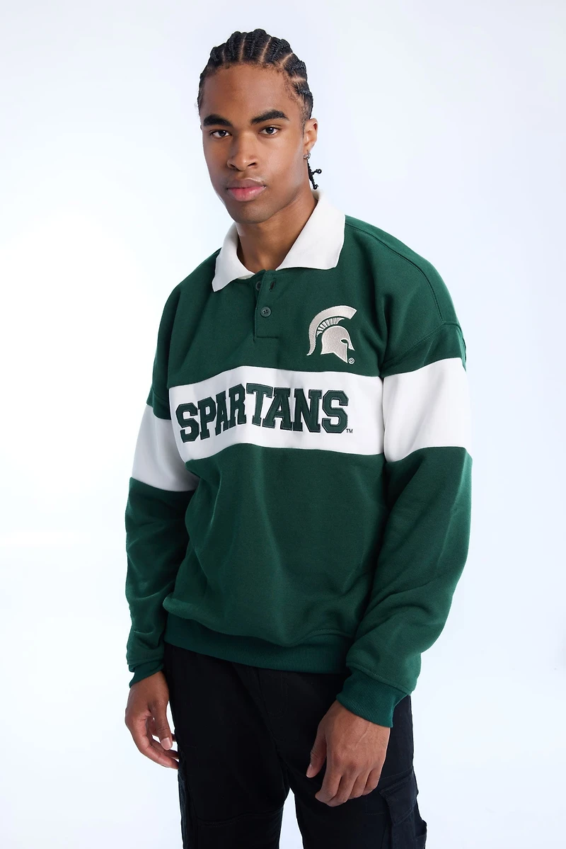 Michigan Spartans Colour Block Polo Sweatshirt