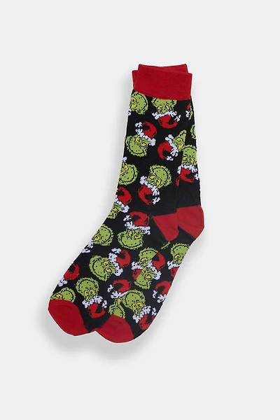 Chaussettes imprimées Le Grincheux chapeaux du père Noël