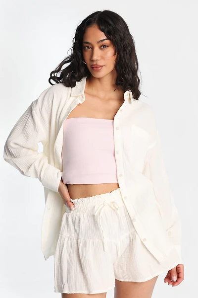 Cotton Gauzy Button-Up Oversized Shirt