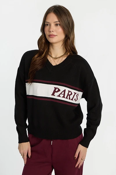 AERO Graphic Flat Knit V-Neck Sweater