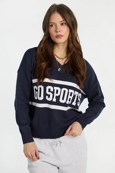 AERO Graphic Flat Knit V-Neck Sweater