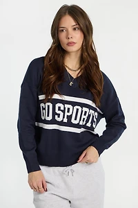 AERO Graphic Flat Knit V-Neck Sweater