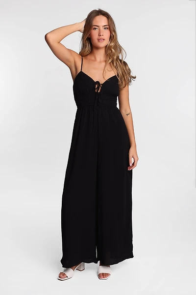 AERO Gauzy Tie-Front Wide Leg Jumpsuit
