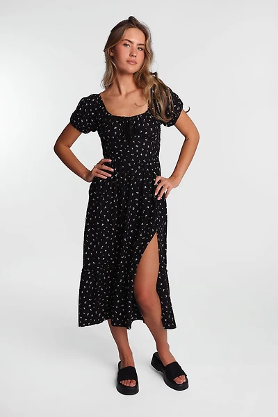 AERO Cap Sleeve Side Smocked Midi Dress