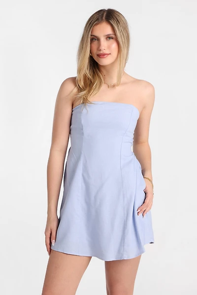 AERO Linen-Blend Strapless Mini Dress