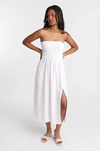 AERO Linen-Blend Strapless Midi Dress