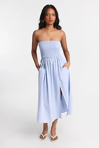 AERO Linen-Blend Strapless Midi Dress