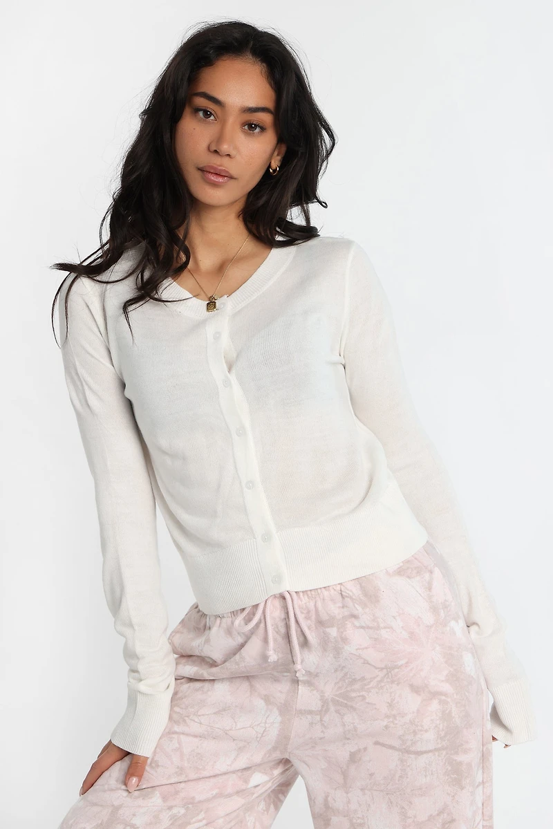 AERO Crew Neck Button-Up Cardigan