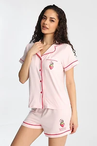 Ensemble chemise et shorts pyjama coupe Dad super doux imprimés Charlotte aux Fraises