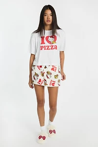 Ensemble T-shirt et short pelucheux pyjama imprimé Hello Kitty Pizza
