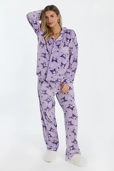 Ensemble chemise et pantalon pyjama coupe Dad en velours Kuromi