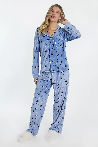 Ensemble chemise et pantalon pyjama coupe Dad en velours Cookie Monster