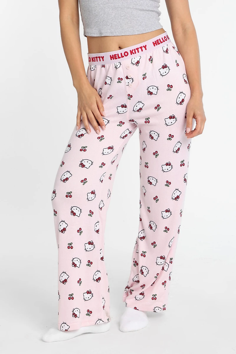 Pantalon pyjama super doux style boxeur imprimé Hello Kitty cerise