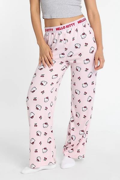 Pantalon pyjama super doux style boxeur imprimé Hello Kitty cerise