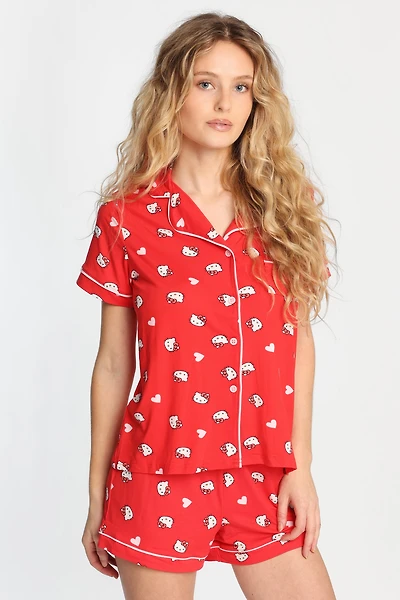 Ensemble chemise et shorts pyjama coupe Dad super doux imprimés Hello Kitty