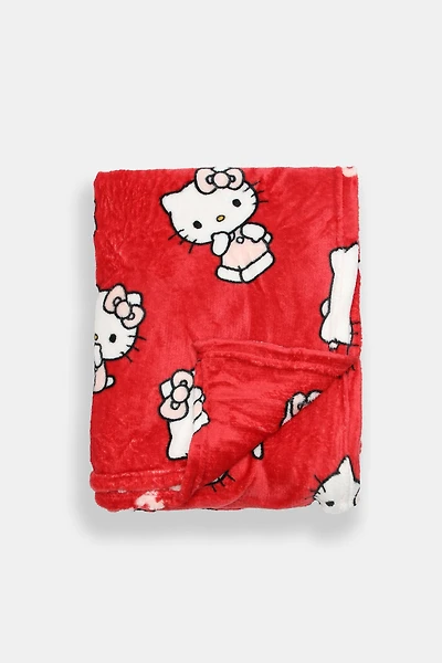 Hello Kitty Walking  Printed Plush Throw Banket