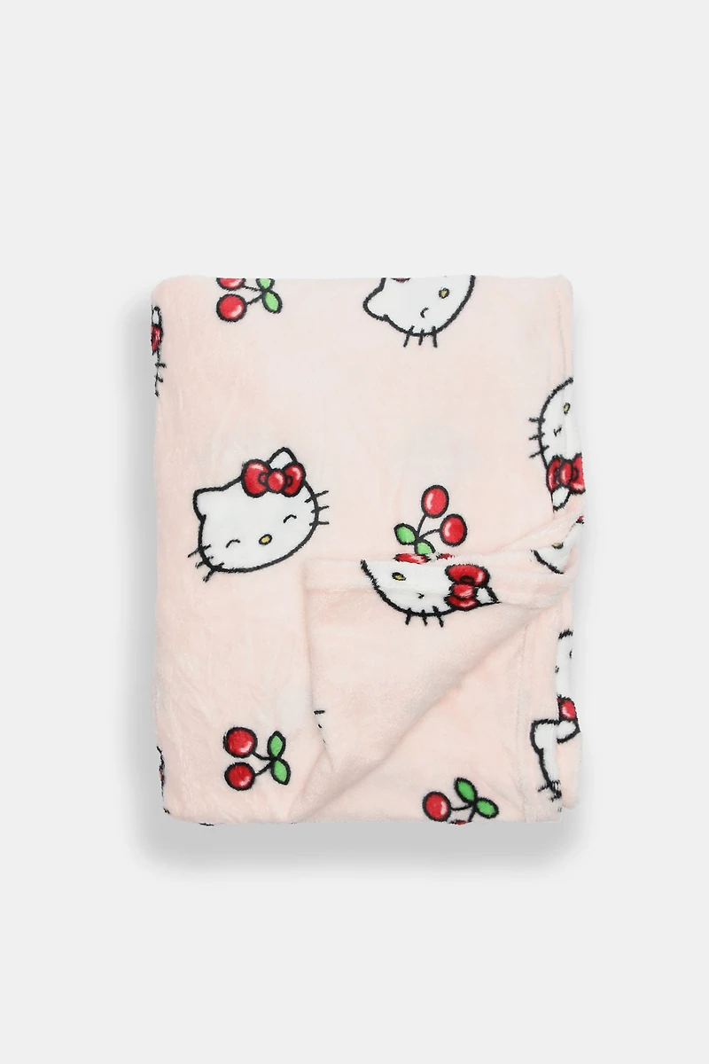 Hello Kitty Cherry Printed Plush Throw Banket