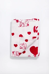 Peanuts Hearts Printed Plush Throw Blanket
