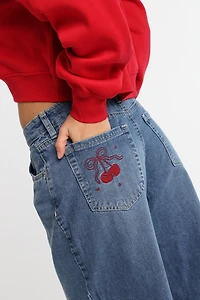 AERO Cherry Embroidered Low Rise Baggy Jeans