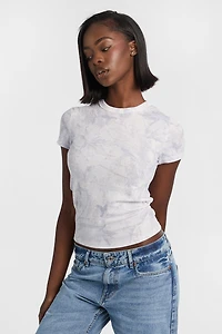 T-shirt moulant en tricot co?telé a? col ras du cou manches courtes AERO