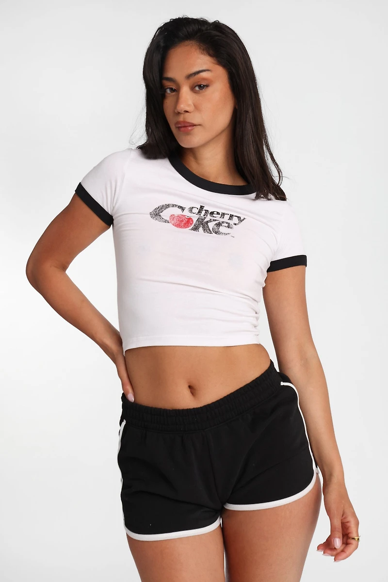 T-shirt ajusté à bord contrastant imprime? Cherry Coke