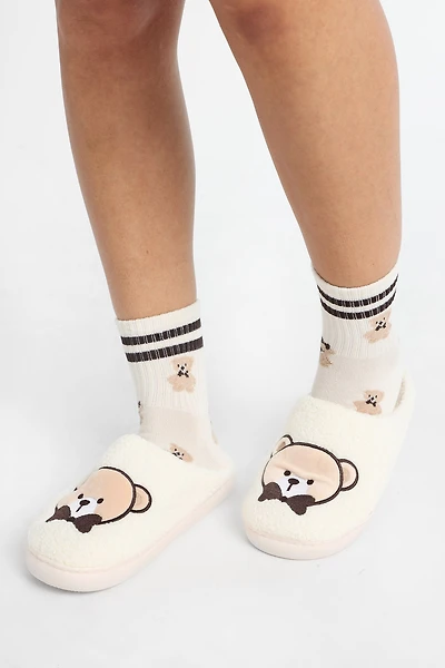 AERO Graphic Plush Slippers & Socks 2-Piece Set