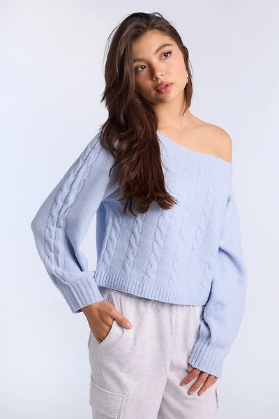 AERO Cable Knit Slash Neck Sweater