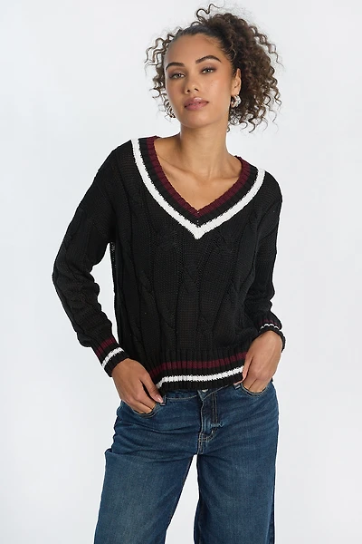 AERO Oversized Cable Knit V-Neck Sweater