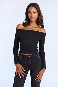 AERO Fold-Over Long Sleeve Off-Shoulder Top