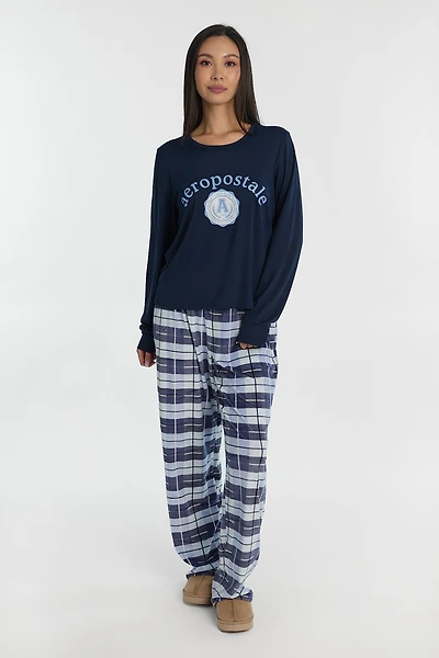 AERO Pajama Long Sleeve Tee & Velour Pants 2-Piece Gift Set