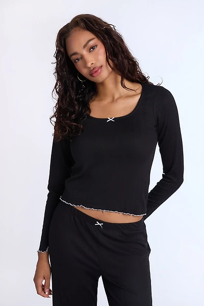 Haut de nuit en tricot pointelle manches longues