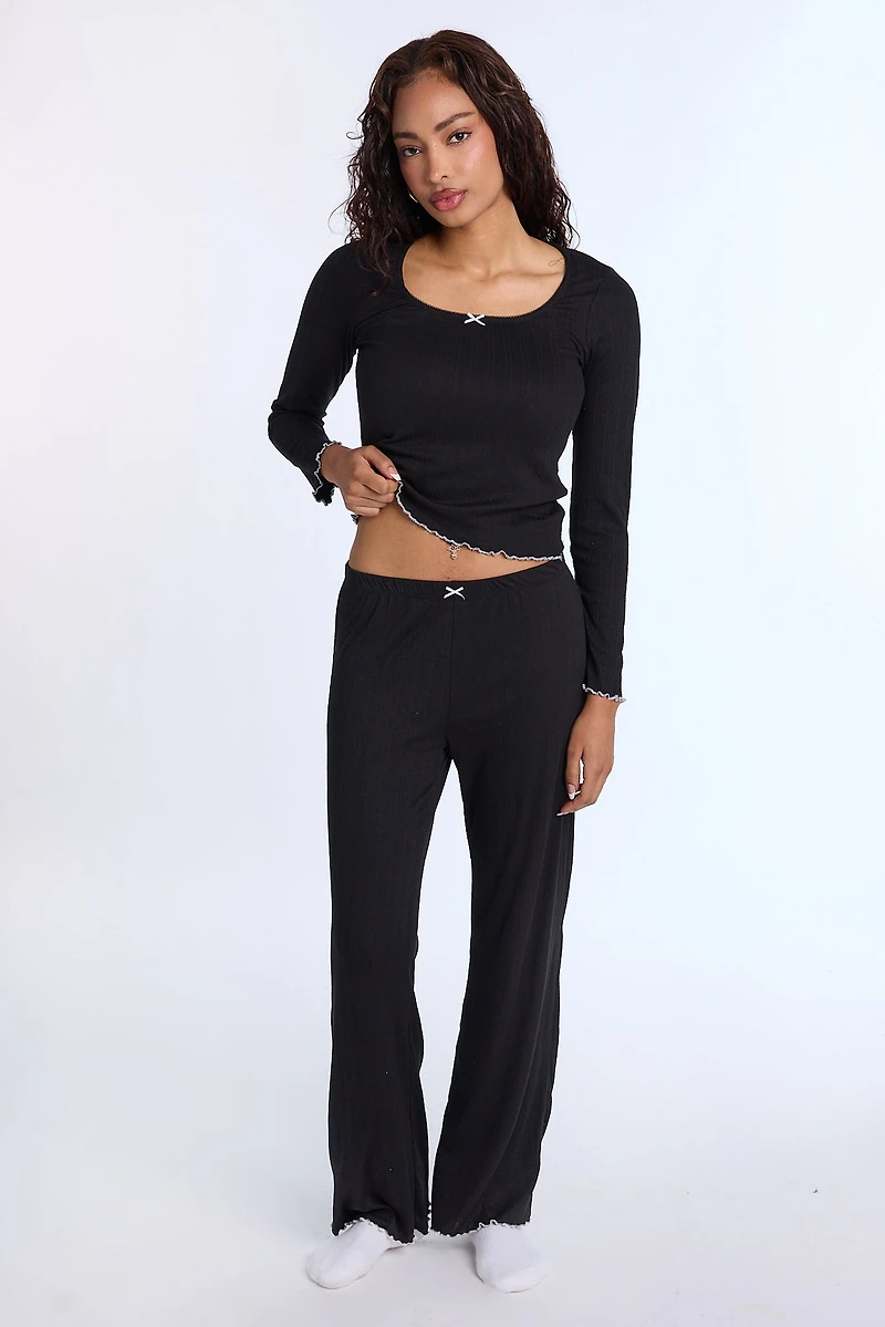 AERO Pointelle Knit Wide Leg Pajama Pants