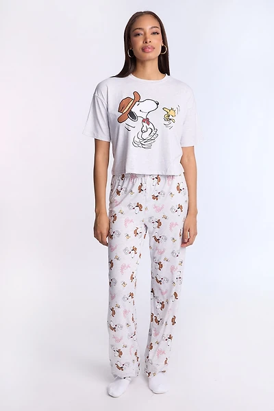 Peanuts Western Super Soft Pajama Tee And Pants 2-Piece Set