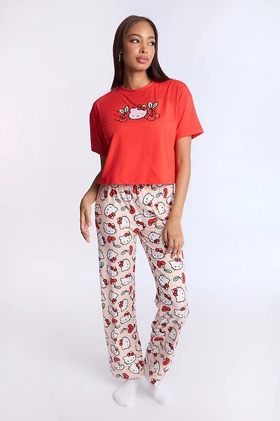 Hello Kitty Cherry Super Soft Pajama Tee And Pants 2-Piece Set