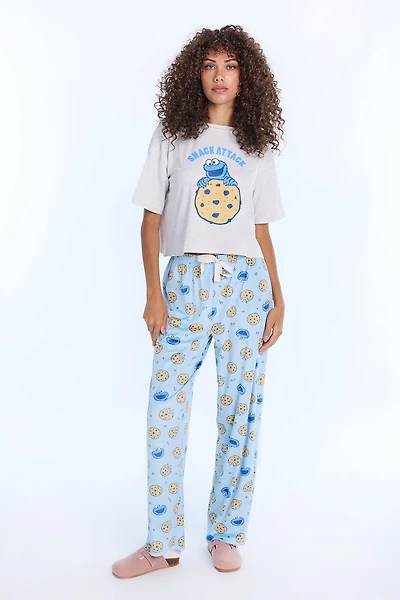 Cookie Monster Pajama Tee & Velour Pants 2-Piece Set