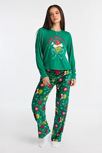Merry Grinchmas Long Sleeve Pajama Top And Plush Pants 2-Piece Set