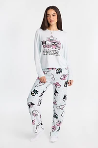 Hello Kitty Long Sleeve Pajama Top And Plush Pants 2-Piece Set