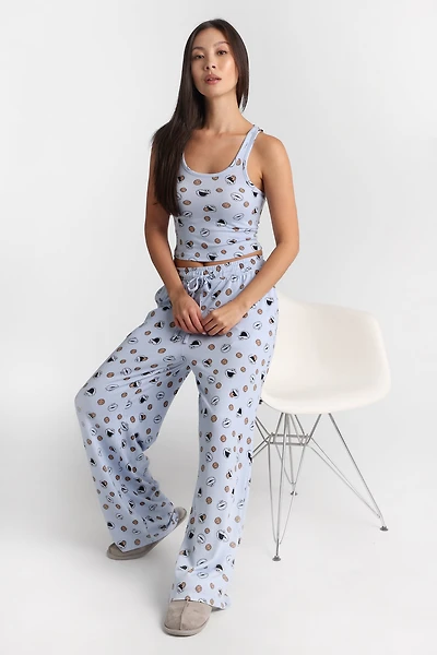 Cookie Monster Super Soft Pajama Tank Top & Wide Leg Pants 2-Piece Set