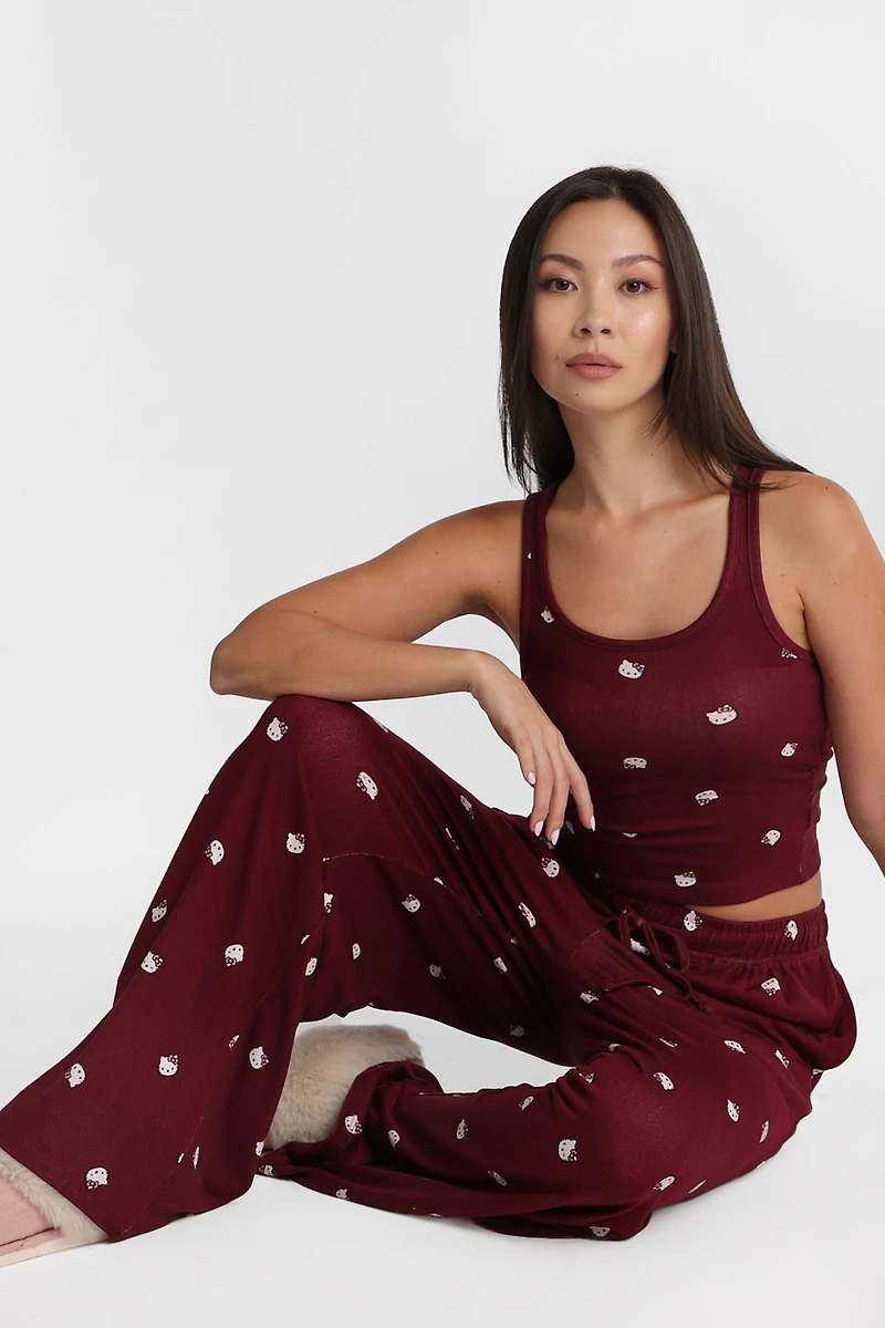 Hello Kitty Super Soft Pajama Tank Top & Wide Leg Pants 2-Piece Set