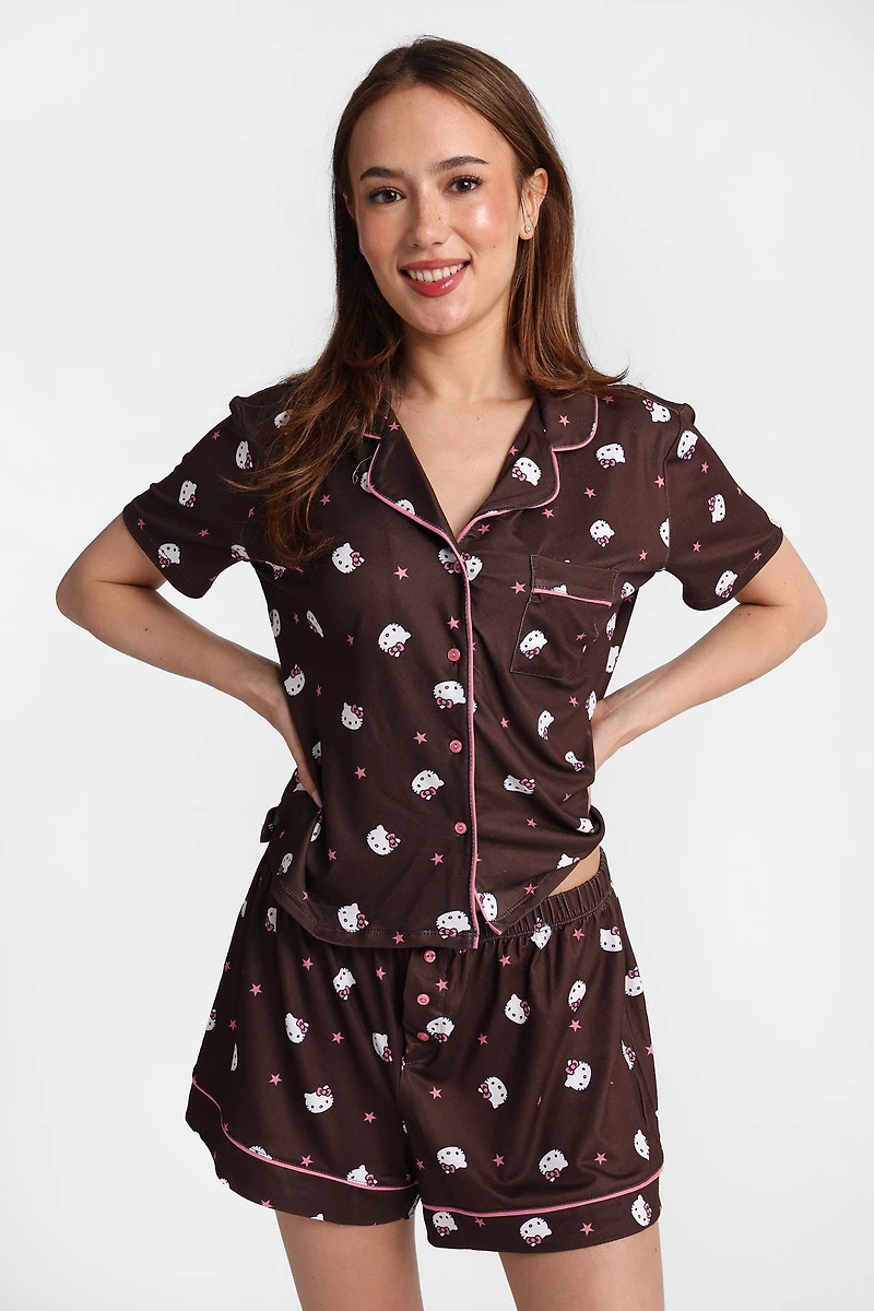 Ensemble chemise et short pyjama coupe Dad super doux imprimé Hello Kitty